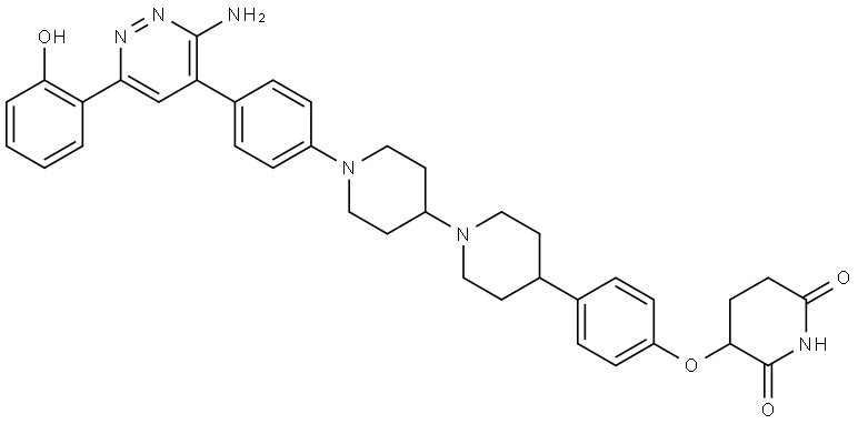 2,6-Piperidinedione, 3-[4-[1′-[4-[3-amino-6-(2-hydroxyphenyl)-4-pyridazinyl]phenyl][1,4′-bipiperidin]-4-yl]phenoxy]- Structure