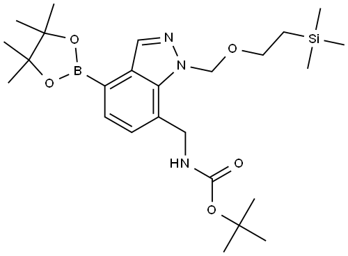 tert-Butyl ((4-(4,4,5,5-tetramethyl-1,3,2-dioxaborolan-2-yl)-1-((2-(trimethylsilyl)ethoxy)methyl)-1H-indazol-7-yl)methyl)carbamate Structure