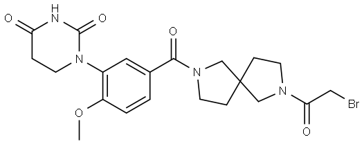 1-(5-(7-(2-bromoacetyl)-2,7-diazaspiro[4.4]nonane-2-carbonyl)-2-methoxyphenyl)dihydropyrimidine-2,4(1H,3H)-dione Structure
