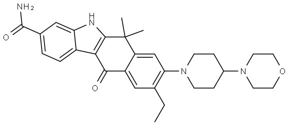 5H-Benzo[b]carbazole-3-carboxamide, 9-ethyl-6,11-dihydro-6,6-dimethyl-8-[4-(4-morpholinyl)-1-piperidinyl]-11-oxo- Structure