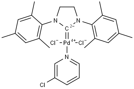 (SP-4-1)-[1,3-Bis(2,4,6-trimethylphenyl)-2-imidazolidinylidene]dichloro(3-chloropyridine-κN)palladium Structure