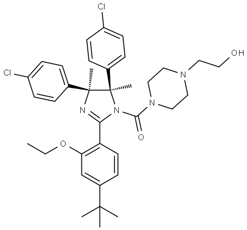 Methanone, [(4R,5S)-4,5-bis(4-chlorophenyl)-2-[4-(1,1-dimethylethyl)-2-ethoxyphenyl]-4,5-dihydro-4,5-dimethyl-1H-imidazol-1-yl][4-(2-hydroxyethyl)-1-piperazinyl]- (ACI) Structure