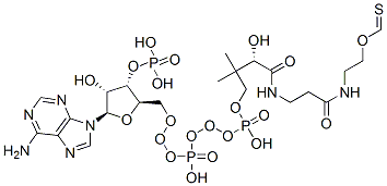 S-[2-[3-[[4-[[[(2R,3S,4R,5R)-5-(6-aminopurin-9-yl)-4-hydroxy-3-phosphonooxyoxolan-2-yl]methoxy-hydroxyphosphoryl]oxy-hydroxyphosphoryl]oxy-2-hydroxy-3,3-dimethylbutanoyl]amino]propanoylamino]ethyl] methanethioate Structure