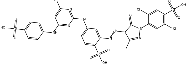 4-[[4-chloro-6-[(4-sulphophenyl)amino]-1,3,5-triazin-2-yl]amino]-2-[[1-(2,5-dichloro-4-sulphophenyl)-4,5-dihydro-3-methyl-5-oxo-1H-pyrazol-4-yl]azo]benzenesulphonic acid Structure
