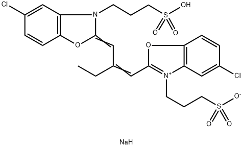 hydrogen 5-chloro-2-[2-[[5-chloro-3-(3-sulphonatopropyl)-3H-benzoxazol-2-ylidene]methyl]but-1-enyl]-3-(3-sulphonatopropyl)benzoxazolium, sodium salt  Structure