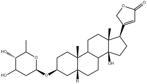 (5beta)-3beta-[(2,6-dideoxy-beta-D-ribo-hexopyranosyl)oxy]-14-hydroxycard-20(22)-enolide Structure