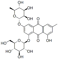 3-[(6-deoxy-alpha-L-mannopyranosyl)oxy]-1-(beta-D-glucopyranosyloxy)-8-hydroxy-6-methylanthraquinone  Structure