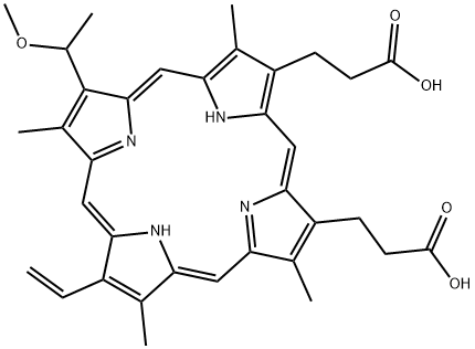 21H,23H-Porphine-2,18-dipropanoic acid, 12-ethenyl-7-(1-methoxyethyl)-3,8,13,17-tetramethyl- Structure