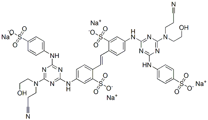 tetrasodium 4,4'-bis[[4-[(2-cyanoethyl)(2-hydroxyethyl)amino]-6-[(4-sulphonatophenyl)amino]-1,3,5-triazin-2-yl]amino]stilbene-2,2'-disulphonate  Structure