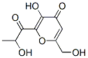 4H-Pyran-4-one, 3-hydroxy-6-(hydroxymethyl)-2-(2-hydroxy-1-oxopropyl)- (9CI) Structure
