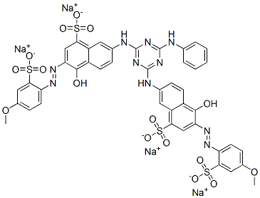 tetrasodium 7,7'-[[6-(phenylamino)-1,3,5-triazine-2,4-diyl]diimino]bis[4-hydroxy-3-[(4-methoxy-2-sulphonatophenyl)azo]naphthalene-1-sulphonate]  Structure