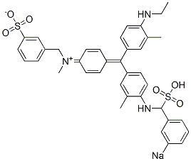 N-[4-[(4-Ethylamino-3-methylphenyl)[4-[(3-sodiosulfobenzyl)amino]-3-methylphenyl]methylene]-2,5-cyclohexadien-1-ylidene]-N-methyl-3-sulfonatobenzenemethanaminium Structure