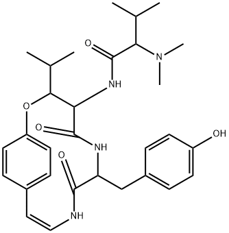 2-(Dimethylamino)-N-[7-[(4-hydroxyphenyl)methyl]-3-(1-methylethyl)-5,8-dioxo-2-oxa-6,9-diazabicyclo[10.2.2]hexadeca-10,12,14(1),15-tetren-4-yl]-3-methylbutanamide Structure