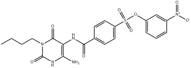 Benzenesulfonic  acid,  4-[[(4-amino-1-butyl-1,2,3,6-tetrahydro-2,6-dioxo-5-pyrimidinyl)amino]carbonyl]-,  3-nitrophenyl  ester Structure