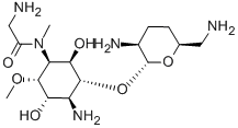 4-Amino-1-[(aminoacetyl)methylamino]-1,4-dideoxy-3-O-(2,6-diamino-2,3,4,6-tetradeoxy-α-D-erythro-hexopyranosyl)-6-O-methyl-L-chiro-inositol Structure