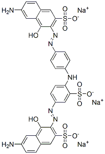 trisodium 6-amino-3-[[4-[[4-[(7-amino-1-hydroxy-3-sulphonato-2-naphthyl)azo]phenyl]amino]-3-sulphonatophenyl]azo]-4-hydroxynaphthalene-2-sulphonate Structure