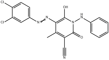 5-[(3,4-dichlorophenyl)azo]-1,2-dihydro-6-hydroxy-4-methyl-2-oxo-1-(phenylamino)nicotinonitrile  Structure