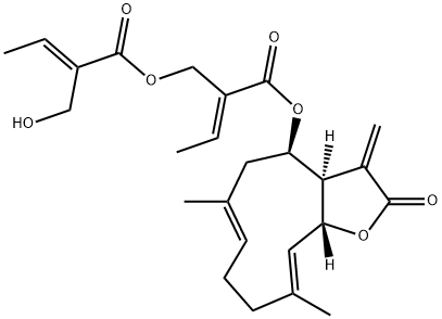 (E)-2-(Hydroxymethyl)-2-butenoic acid [(E)-2-[[(3aR,4R,6E,10E,11aR)-2,3,3a,4,5,8,9,11a-octahydro-6,10-dimethyl-3-methylene-2-oxocyclodeca[b]furan-4-yl]oxycarbonyl]-2-butenyl] ester Structure