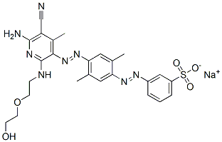 sodium m-[[4-[[6-amino-5-cyano-2-[[2-(2-hydroxyethoxy)ethyl]amino]-4-methyl-3-pyridyl]azo]-2,5-xylyl]azo]benzenesulphonate Structure