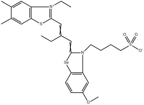 3-ethyl-2-[2-[[5-methoxy-3-(4-sulphonatobutyl)benzoselenazol-2(3H)-ylidene]methyl]but-1-enyl]-5,6-dimethylbenzothiazolium Structure