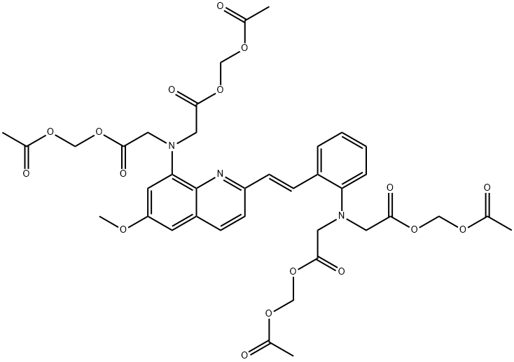 8-BIS[CARBOXYMETHYL]AMINO-2-[2-(2-BIS[CARBOXYMETHYL]-AMINOPHENYL)ETHENYL]-6-METHOXY-QUINOLINE TETRA[ACETOXYMETHYL] ESTER Structure