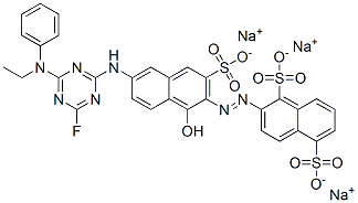 trisodium 2-[[6-[[4-(ethylphenylamino)-6-fluoro-1,3,5-triazin-2-yl]amino]-1-hydroxy-3-sulphonato-2-naphthyl]azo]naphthalene-1,5-disulphonate Structure