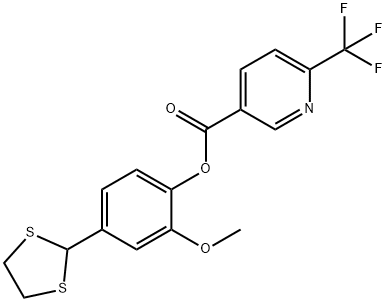 3-PYRIDINECARBOXYLIC ACID, 6-(TRIFLUOROMETHYL)-, 4-(1,3-DITHIOLAN-2-YL)-2-METHOXYPHENYL ESTER Structure