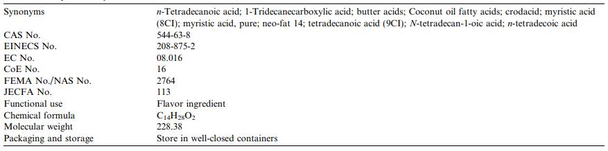 Table 1General description of myristic acid.png Article illustration