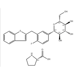 L-Proline compd. with (1S)-1,5-anhydro-1-C-[3-(benzo[b]thien-2-ylmethyl)-4-fluorophenyl]-D-glucitol (1:1)