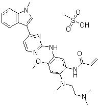 CAS # 1421373-66-1, AZD-9291 mesylate, N-[2-[[2-(Dimethylamino)ethyl]methylamino]-4-methoxy-5-[[4-(1-methyl-1H-indol-3-yl)-2-pyrimidinyl]amino]phenyl]-2-propenamide methanesulfonate (1:1)