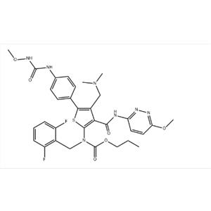 Carbamic acid, N-[(2,6-difluorophenyl)methyl]-N-[4-[(dimethylamino)methyl]-5-[4-[[(methoxyamino)carbonyl]amino]phenyl]-3-[[(6-methoxy-3-pyridazinyl)amino]carbonyl]-2-thienyl]-, propyl ester