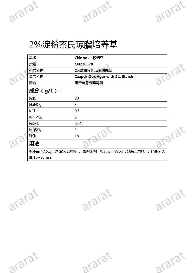 CN230578 百分之2淀粉察氏琼脂培养基_01.jpg CN230578 百分之2淀粉察氏琼脂培养基_01.jpg