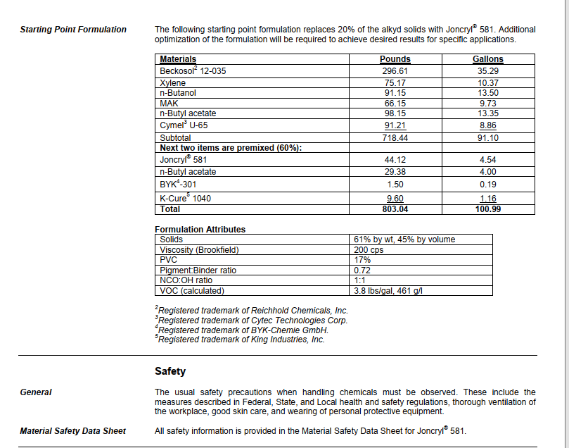 巴斯夫固体羟基丙烯酸树脂Joncryl581