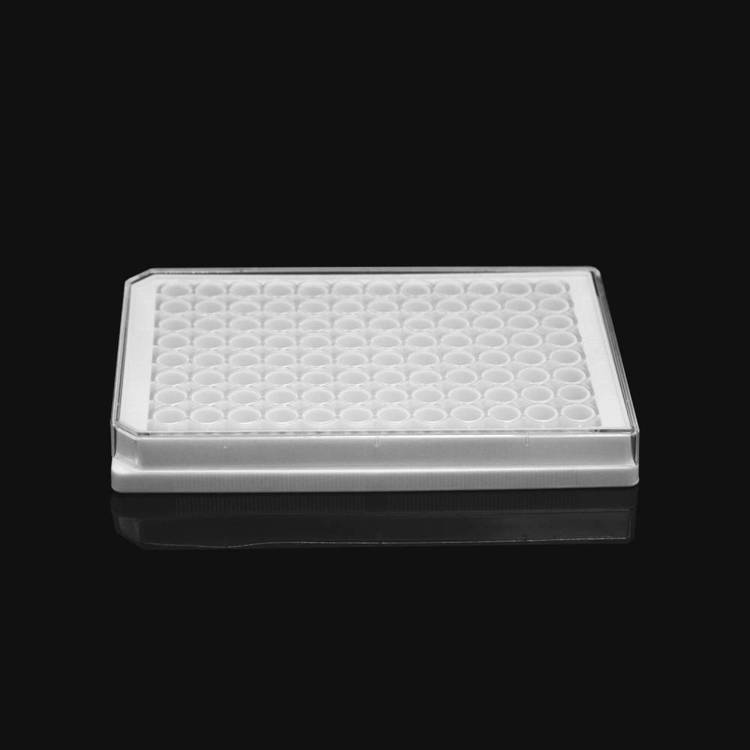 96孔细胞培养板 白色框 透明平底 带盖