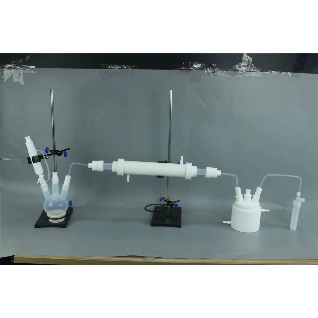 高纯四氟材质蒸馏冷凝装置包含烧瓶冷凝器收集瓶带夹套耐腐蚀可定制