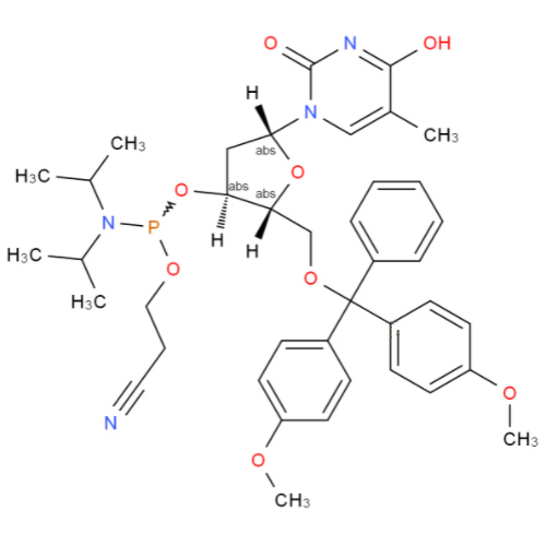 5'-(4,4'-二甲氧基三苯基)-3'-脱氧胸苷 2'-(2-氰乙基-N,N-二异丙基)亚磷酰胺