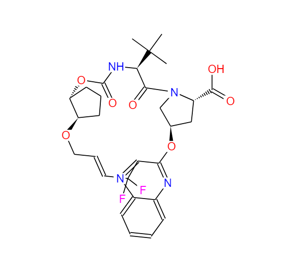 (33R,35S,91R,92R,5S,E)-5-(叔丁基)-14,14-二氟-4,7-二羰基-2,8,10-三氧-6-氮-1(2,3)-喹喔啉-3(3,1)-四氢吡咯-9(1,2)-环戊基十四环-12-烯-35-甲酸 1365970-48-4