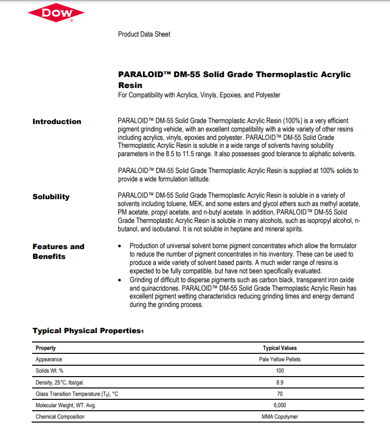 美国陶氏DM-55固体级热塑性丙烯酸树脂DM55