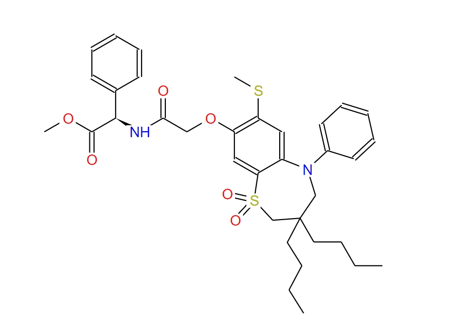 Benzeneacetic acid, α-[[2-[[3,3-dibutyl-2,3,4,5-tetrahydro-7-(methylthio)-1,1-dioxido-5-phenyl-1,5-benzothiazepin-8-yl]oxy]acetyl]amino]-, methyl ester, (αR)-