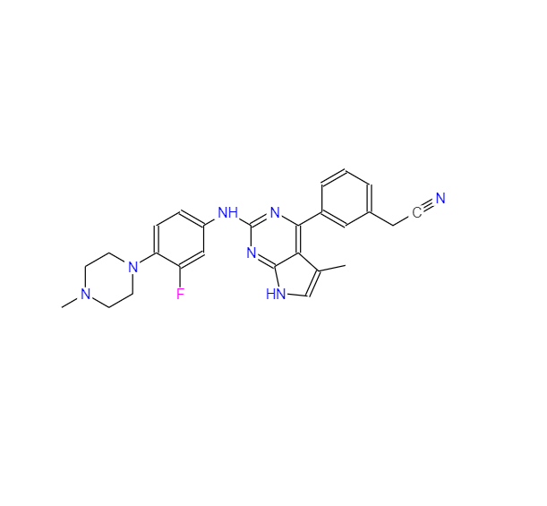 	3-[2-[[3-氟-4-(4-甲基-1-哌嗪基)苯基]氨基]-5-甲基-7H-吡咯并[2,3-D]嘧啶-4-基]苯乙腈 1239875-86-5