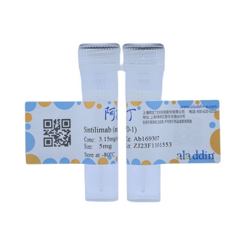 aladdin 阿拉丁 Ab169307 Sintilimab (anti-PD-1) 2072873-06-2 Purity>95% (SDS-PAGE&SEC); Endotoxin Level<1.0EU/mg; Human IgG4SP; CHO; ELISA, FACS, Functional assay, Animal Model; Unconjugated