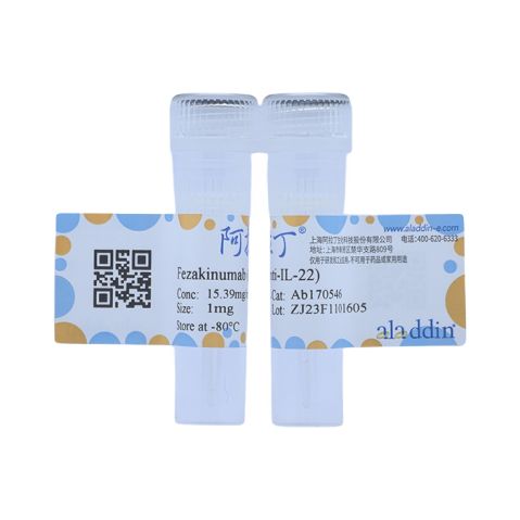 aladdin 阿拉丁 Ab170546 Fezakinumab (anti-IL-22) 1007106-86-6 Purity>95% (SDS-PAGE&SEC); Endotoxin Level<1.0EU/mg; Human IgG1; CHO; ELISA, FACS, Functional assay, Animal Model; Unconjugated