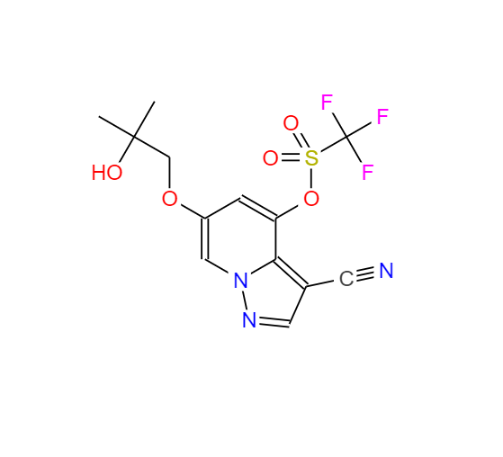 Methanesulfonic acid, 1,1,1-trifluoro-, 3-cyano-6-(2-hydroxy-2-methylpropoxy)pyrazolo[1,5-a]pyridin-4-yl ester 2305070-06-6