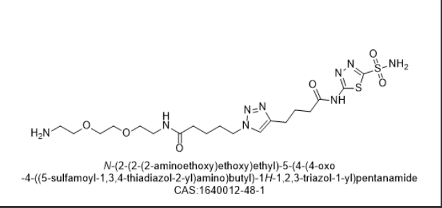 "N-(2-(2-(2-aminoethoxy)ethoxy)ethyl)-5-(4-(4-oxo -4-((5-sulfamoyl-1,3,4-thiadiazol-2-yl)amino)butyl)-1H-1,2,3-triazol-1-yl)pentanamid"