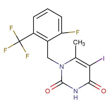 1-[2- 氟-6-( 三氟甲基) 苄基]-5- 碘-6- 甲基嘧啶-2,4(1H,3H)-二酮；1150560-54-5
