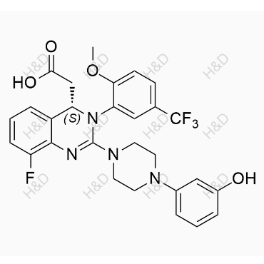 (S)-2-(8-fluoro-2-(4-(3-hydroxyphenyl)piperazin-1-yl)-3-(2-methoxy-5-(trifluoromethyl)phenyl)-3,4-dihydroquinazolin-4-yl)acetic acid	来特莫韦杂质32