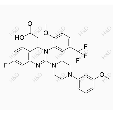 2-(7-fluoro-3-(2-methoxy-5-(trifluoromethyl)phenyl)-2-(4-(3-methoxyphenyl)piperazin-1-yl)-3,4-dihydroquinazolin-4-yl)acetic acid	来特莫韦杂质44