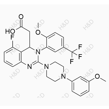 2-(5-fluoro-3-(2-methoxy-5-(trifluoromethyl)phenyl)-2-(4-(3-methoxyphenyl)piperazin-1-yl)-3,4-dihydroquinazolin-4-yl)acetic acid	来特莫韦杂质46