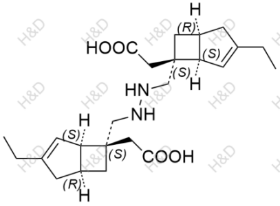 2,2'-((1R,1'R,5S,5'S,6S,6'S)-(hydrazine-1,2-diylbis(methylene))bis(3-ethylbicyclo[3.2.0]hept-3-ene-6,6-diyl))diacetic acid	米诺巴林杂质44	