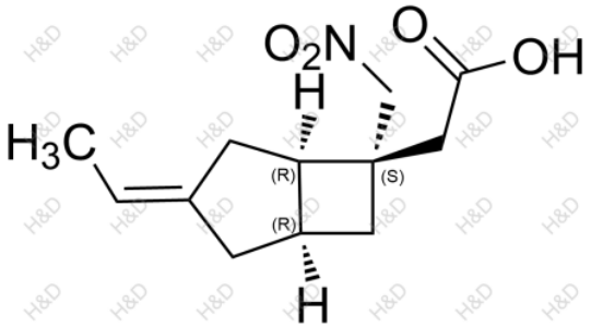 2-((1R,5R,6S,Z)-3-ethylidene-6-(nitromethyl)bicyclo[3.2.0]heptan-6-yl)acetic acid	米诺巴林杂质58	